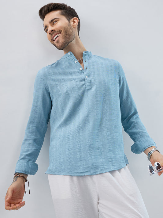 Aqua Mist Jacquard Striped Kurta