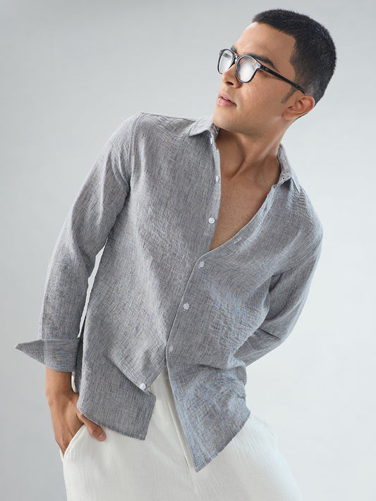 Graphite Grey Textured Crinkled Shirt