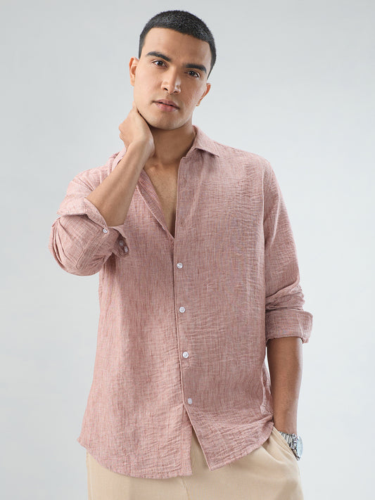 Heathered Taupe Fine-Weave Crinkled Shirt