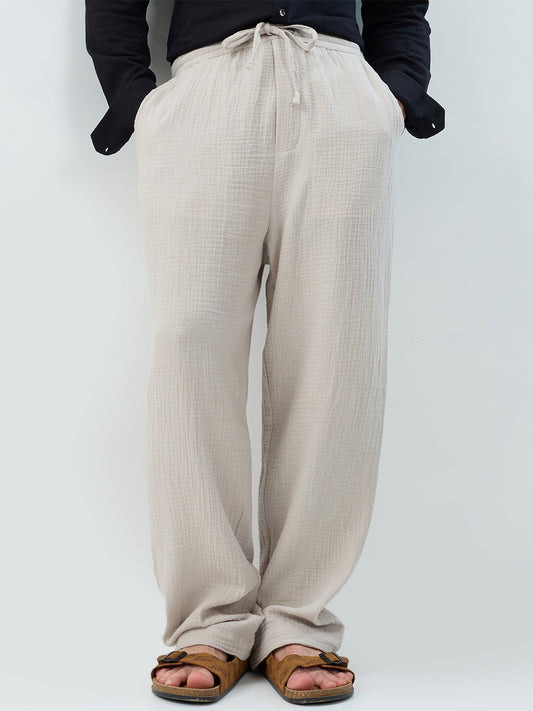 Cloud Grey Double Cloth Straight-Fit Trousers