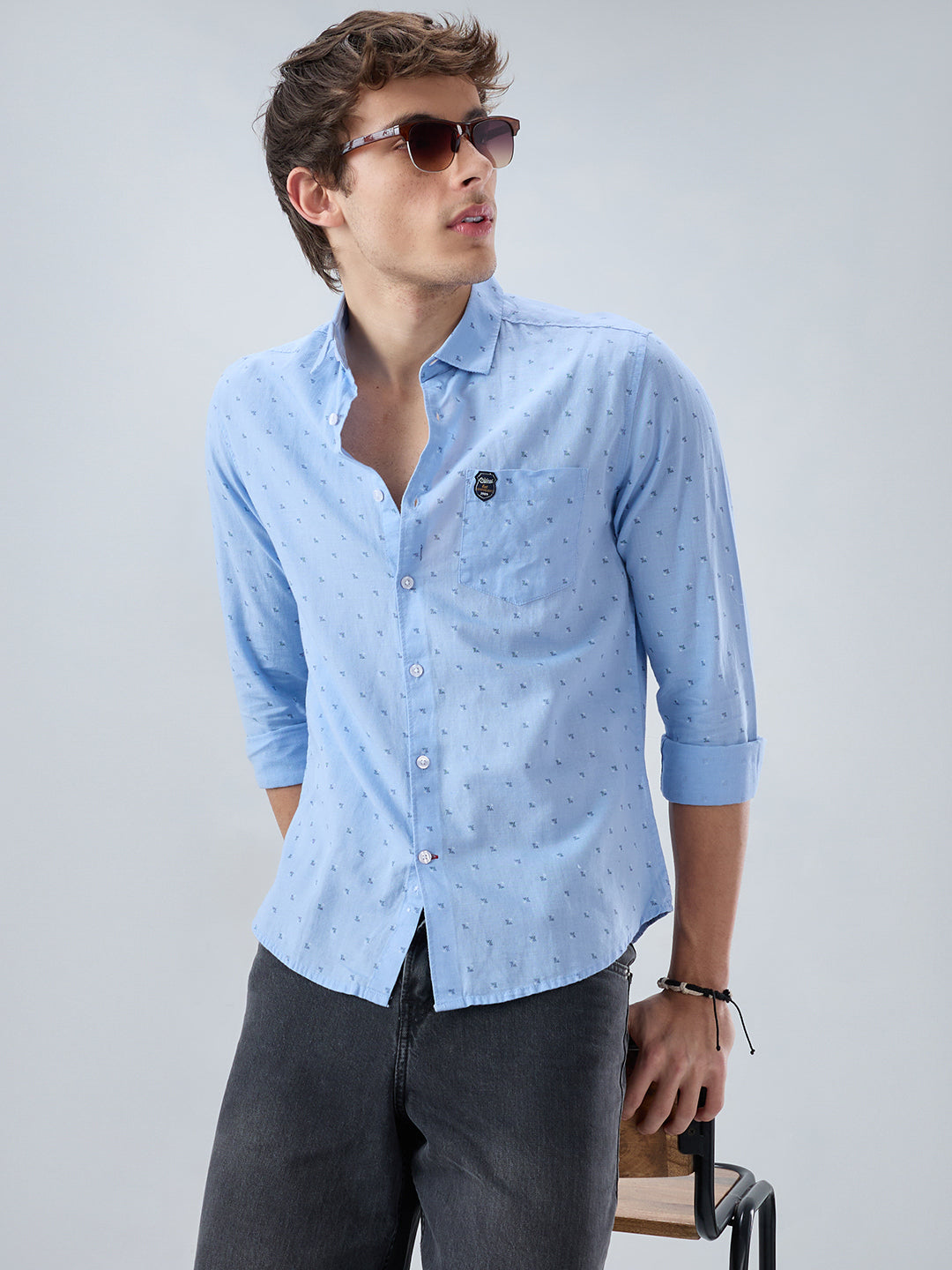 Elegant Blue Printed Everyday Shirt