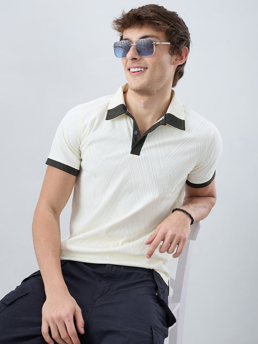 Off-White Contrast Polo Neck T-shirt