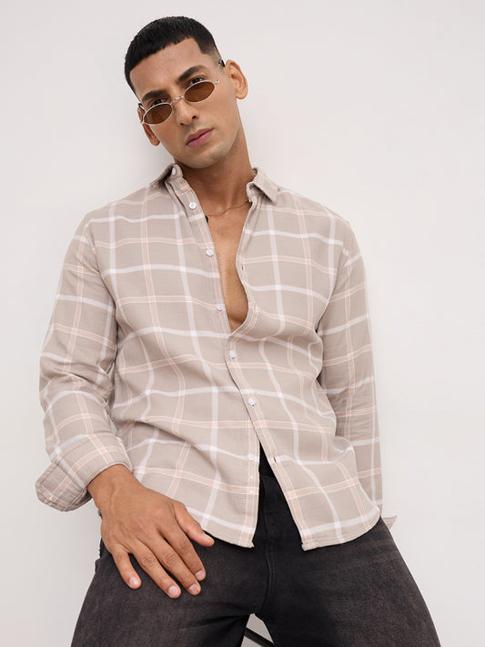 French Beige Block Checks Shirt