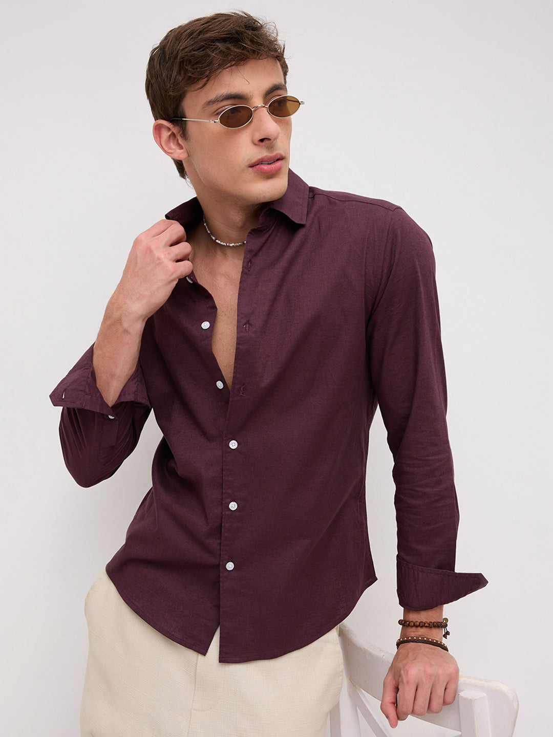 Rich Wine Linen Blend Everyday Shirt