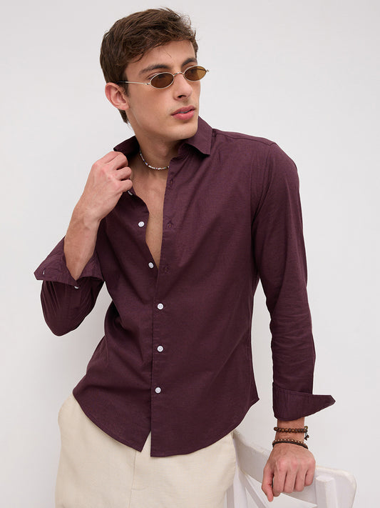 Rich Wine Linen Blend Everyday Shirt