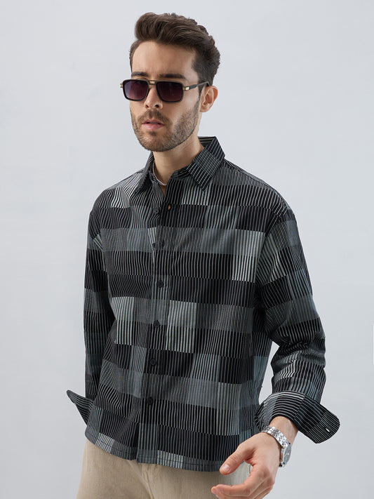 Distinguished Monochrome Maestro Contrast Stripe Boxy Fit Crop Shirt