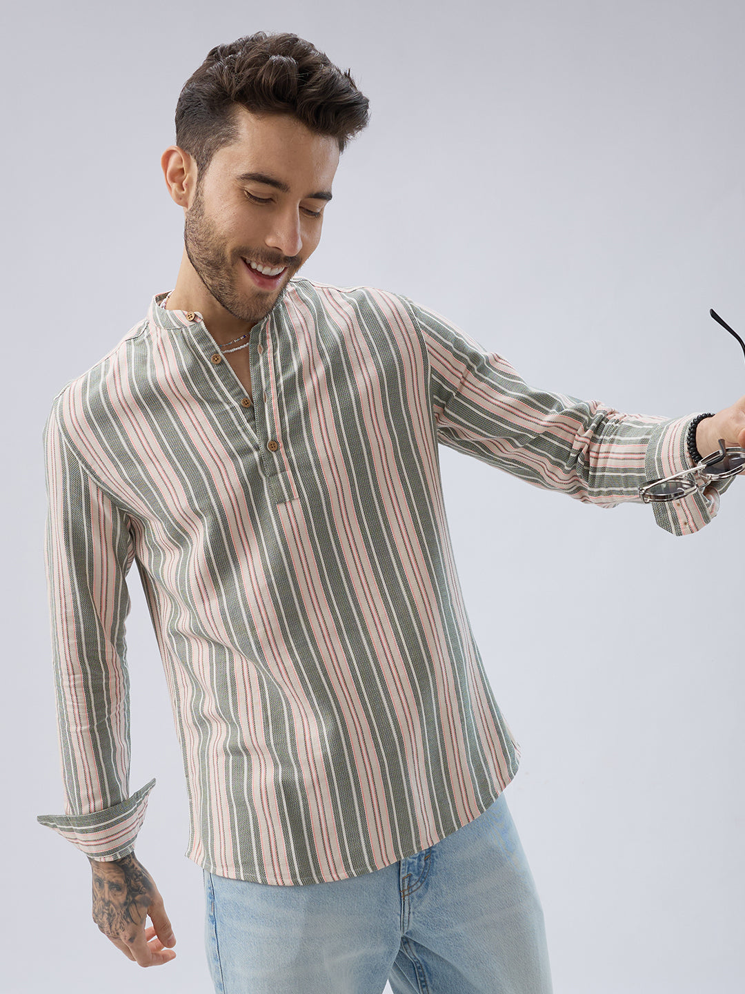 Refined Olive Retro Striped Kurta