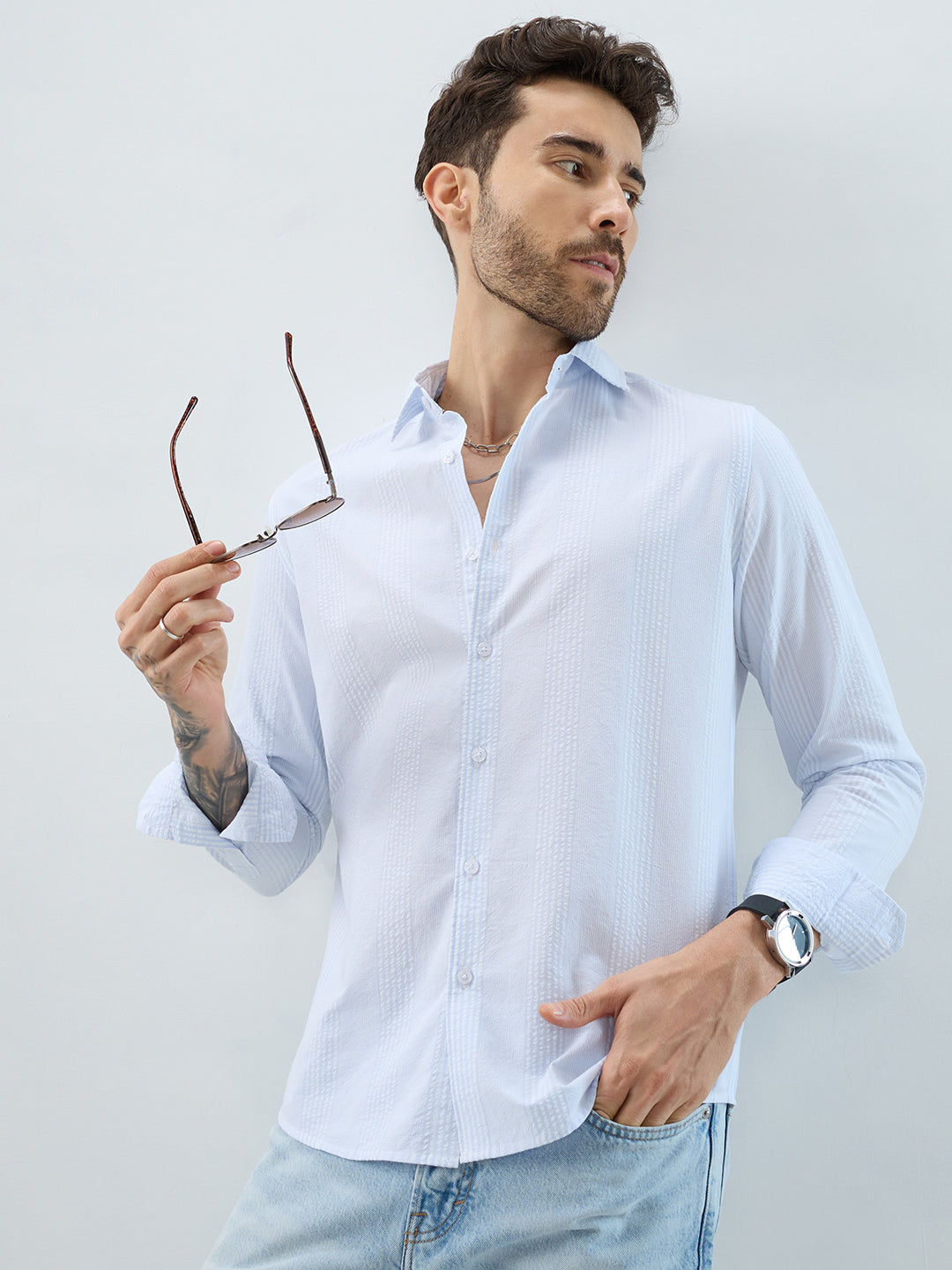 Pearl Weave Classic White Seersucker Shirt