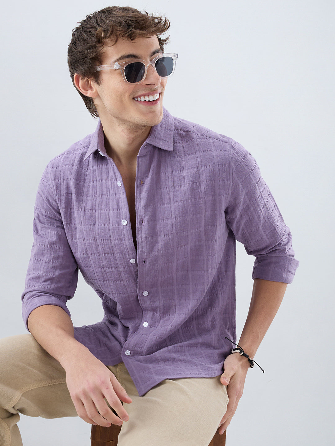 Dusky Lavender Box Weave Double Cloth Seersucker Shirt