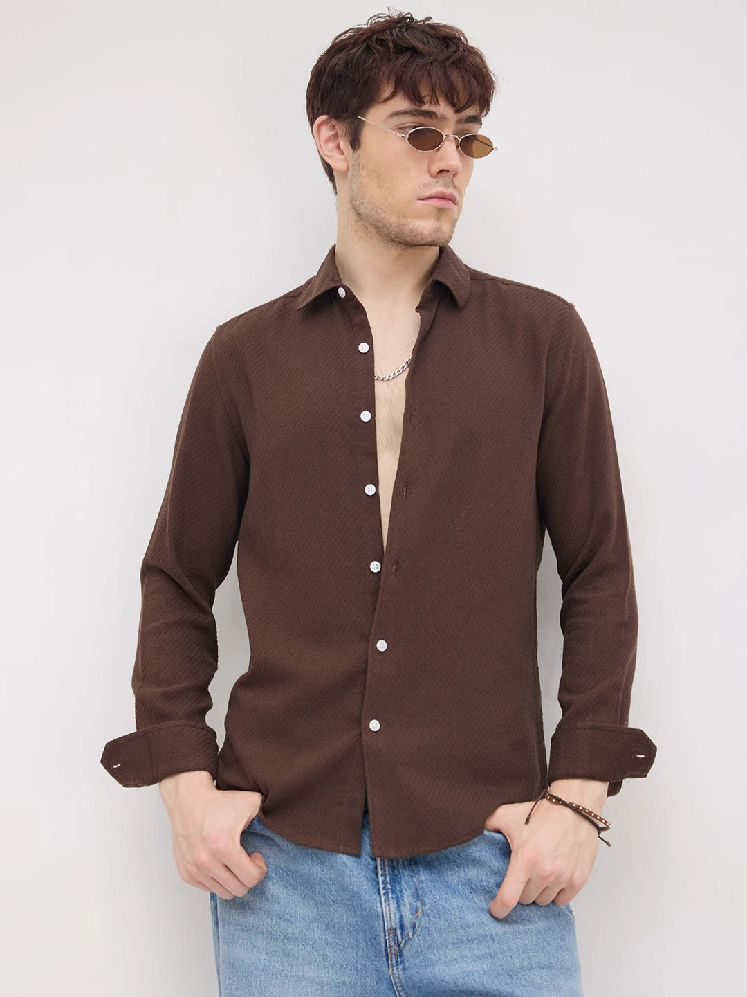 Rich Cocoa Brown Artisan Weave Shirt