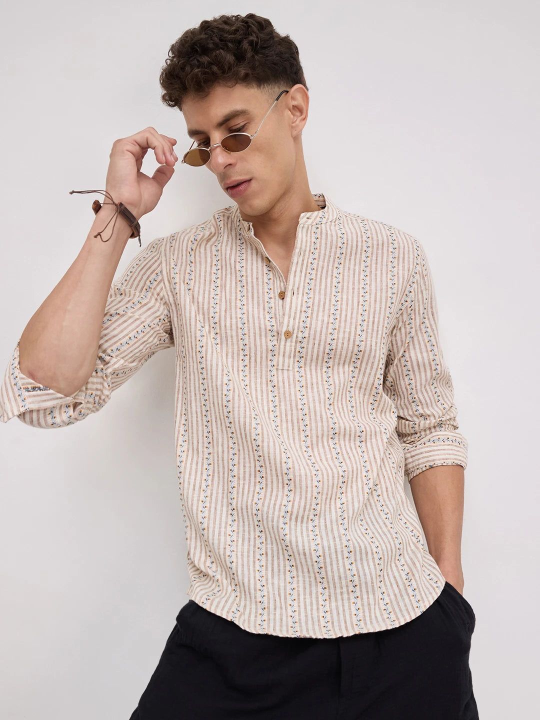 Desert Bloom Linen Blend Striped Kurta