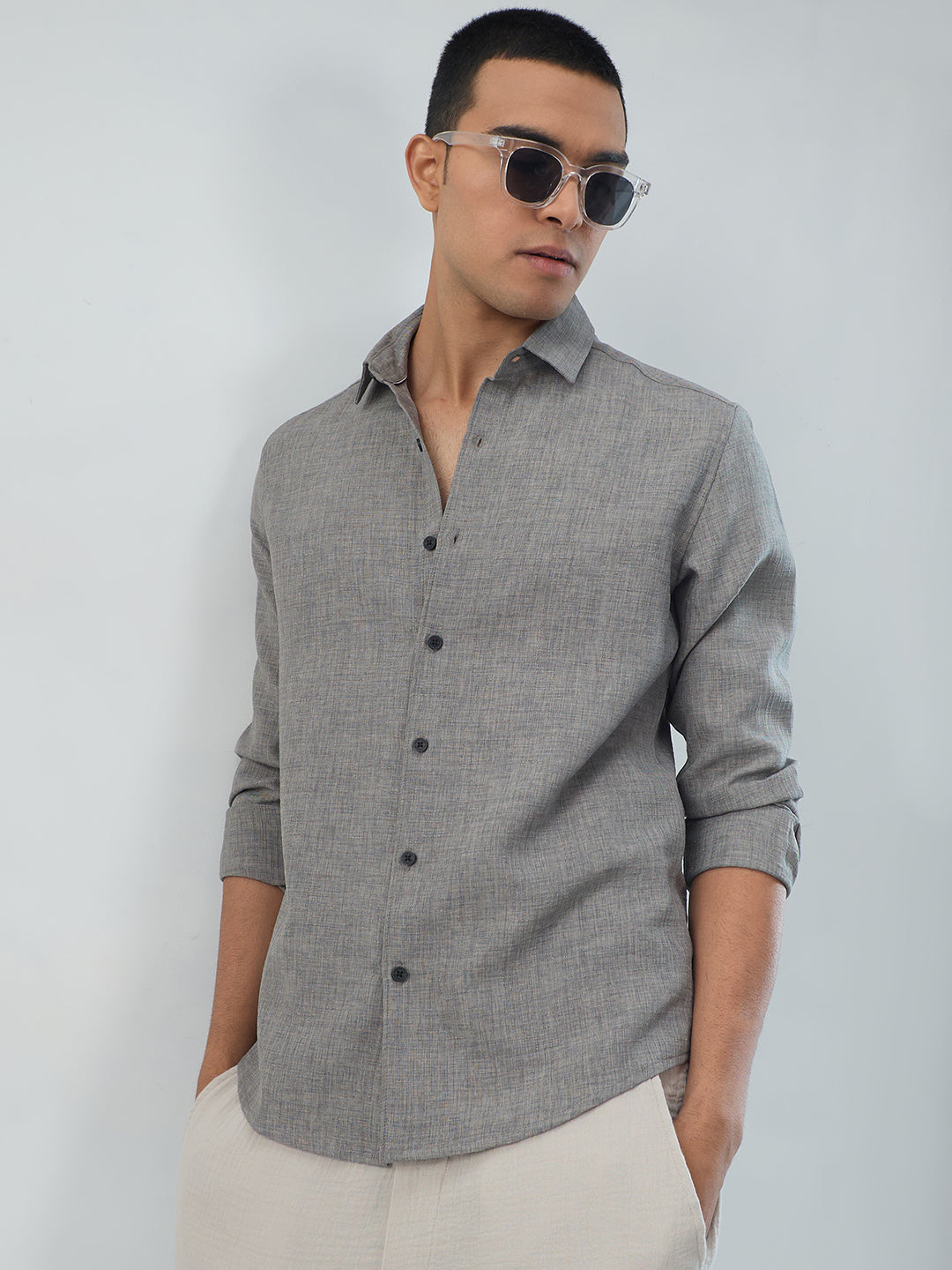 Dim Grey Slub Textured Shirt