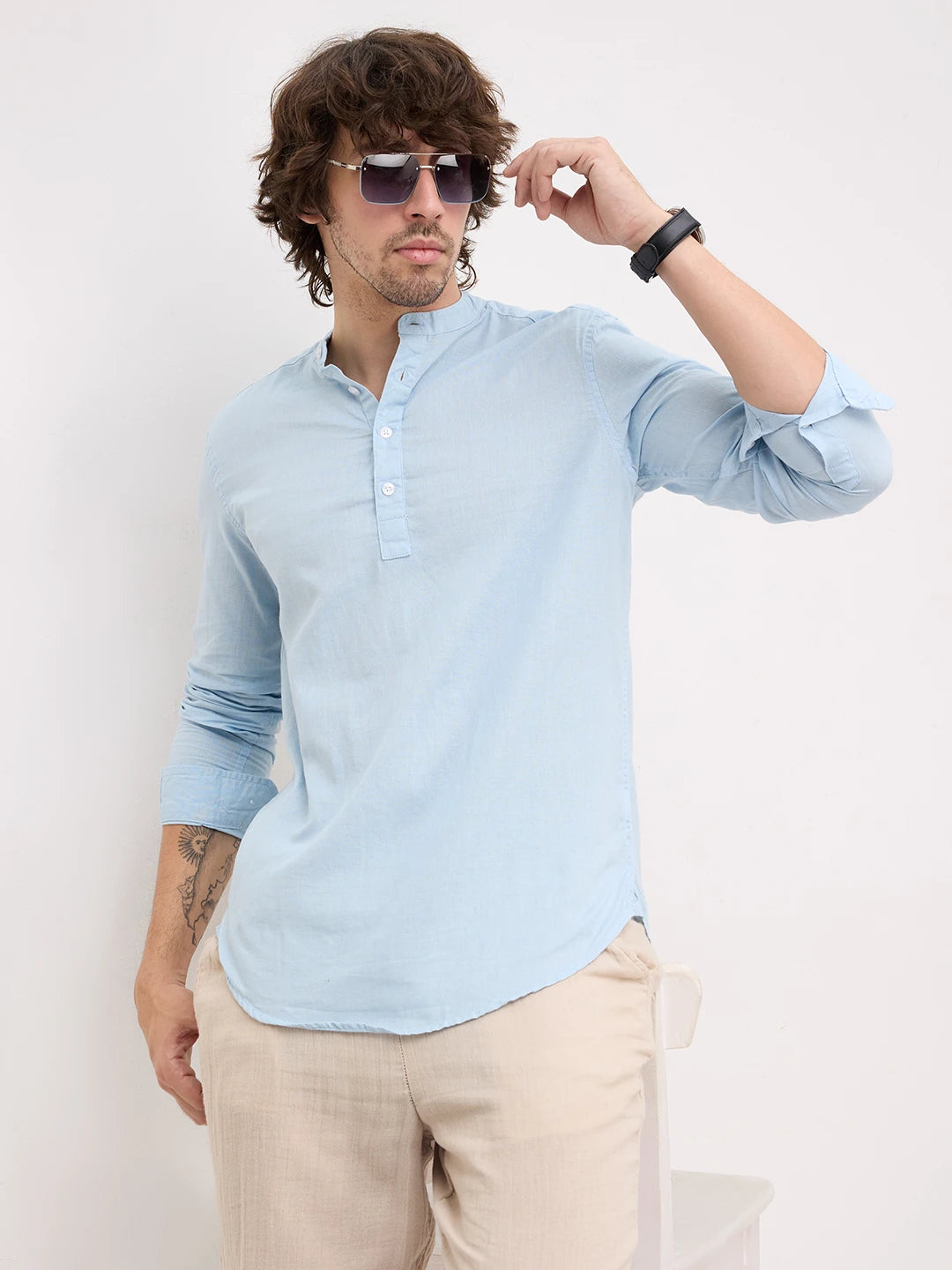 Rich Morning Blues Linen Blend Kurta