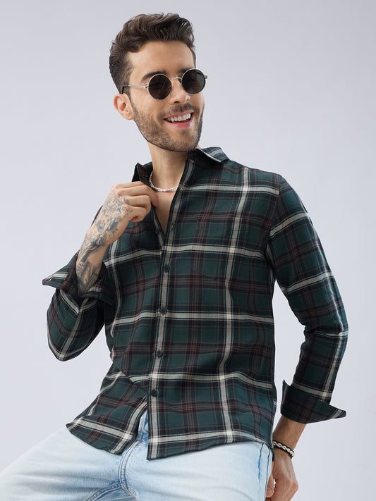 Premium Cotton Vintage Emerald Green Plaid Checks Shirt