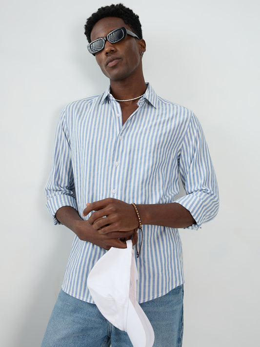 Blue Candy Striped Vacation Shirt