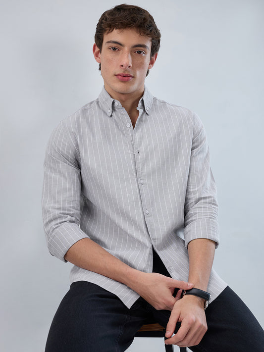 Grey Pin Stripe Button Down Collar Shirt