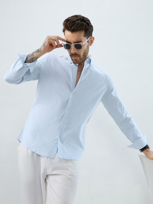 Periwinkle Blue Candy Striped Oxford Button-Down Business Shirt
