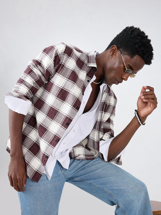 Maroon & White Windowpane Checks Shirt