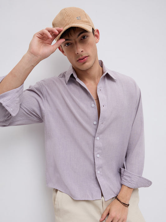Soft Lilac Smooth Weave Boxy Fit Crop Shirt