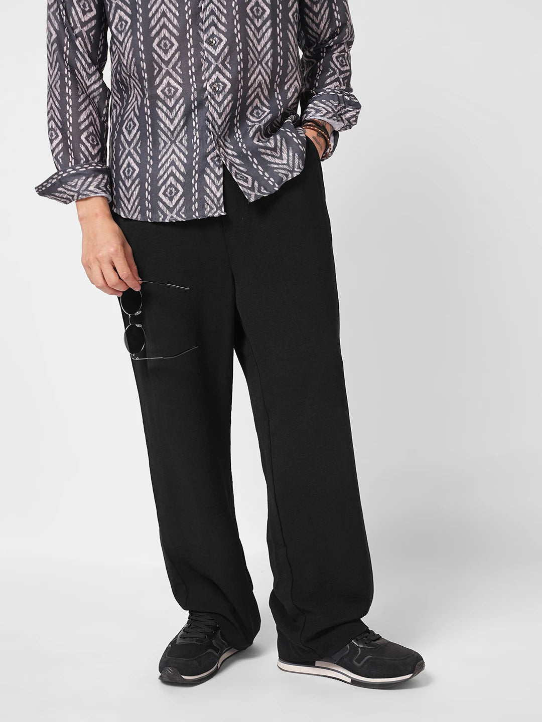 Elegant Plush Black Straight Fit Trousers