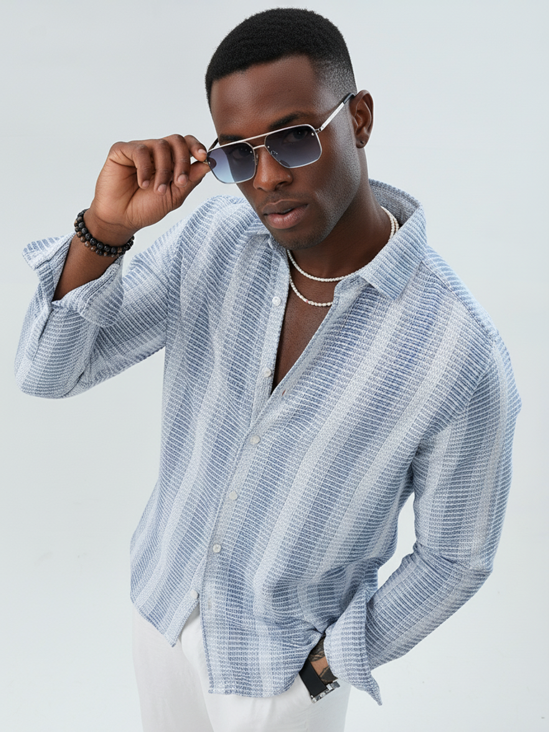 White & Shadow Blue Breeze Striped Shirt