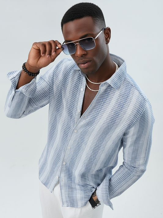 White & Shadow Blue Breeze Striped Shirt