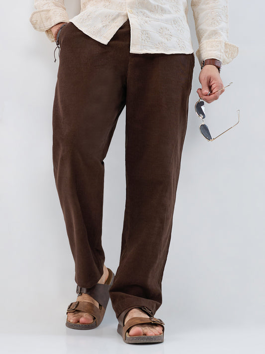 Dark Mocha Brown Corduroy Tapered Trousers
