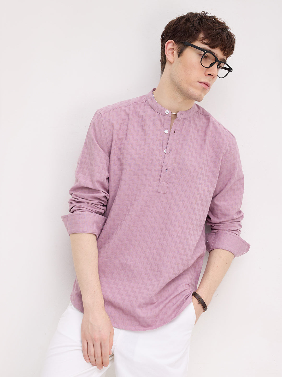 Charming Mauve Pink Maze Textured Kurta