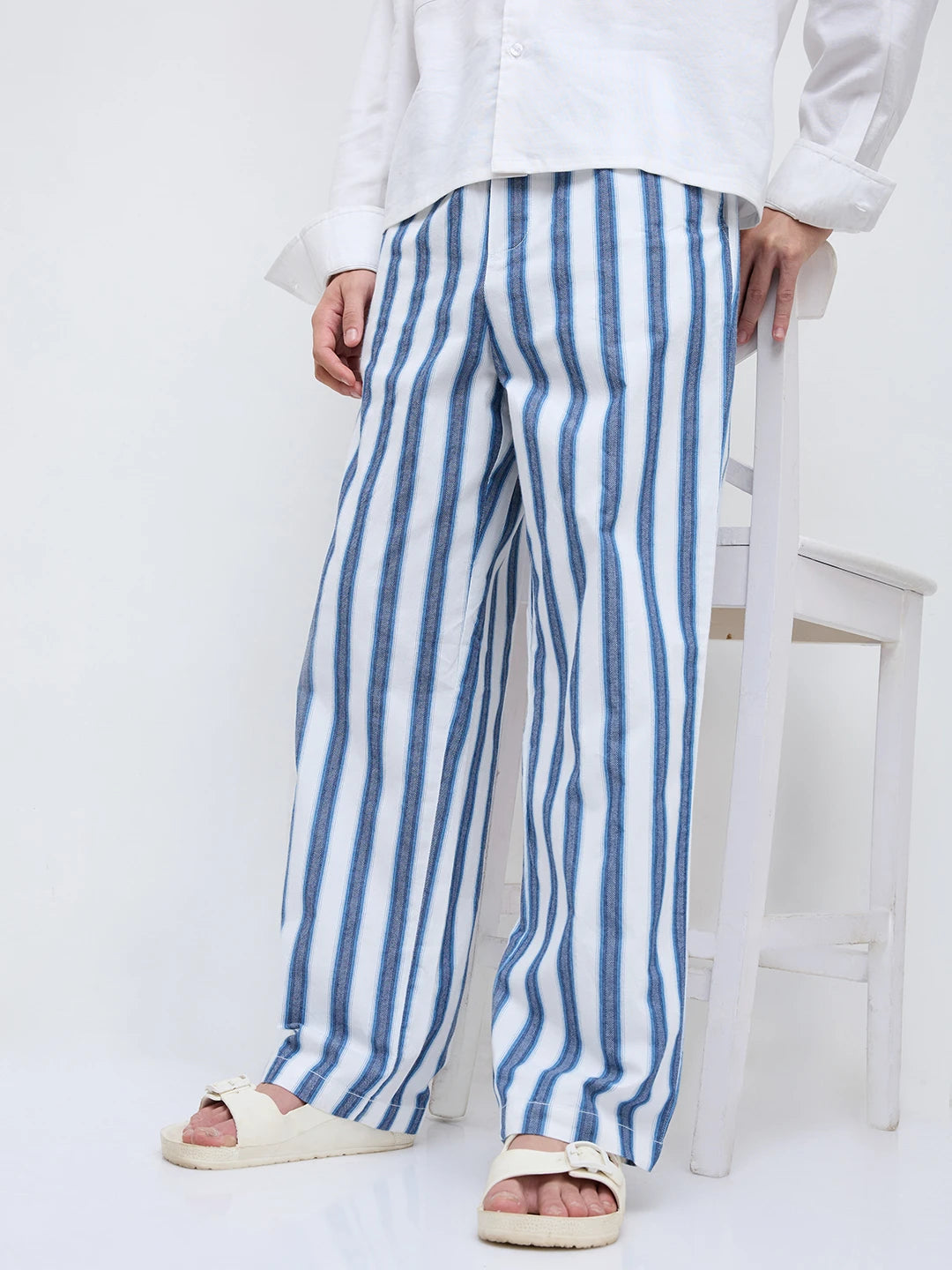 Luxe Denim Striped Straight Fit Trousers