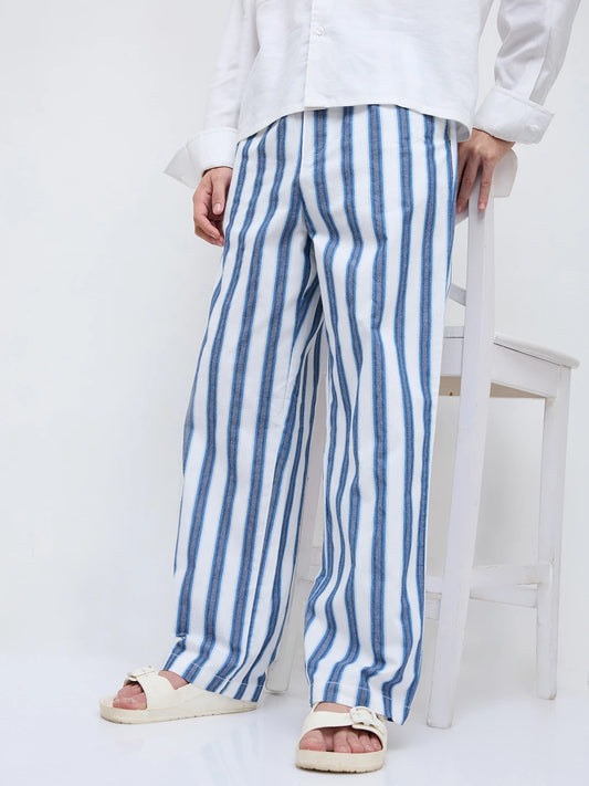 Luxe Denim Striped Straight Fit Trousers