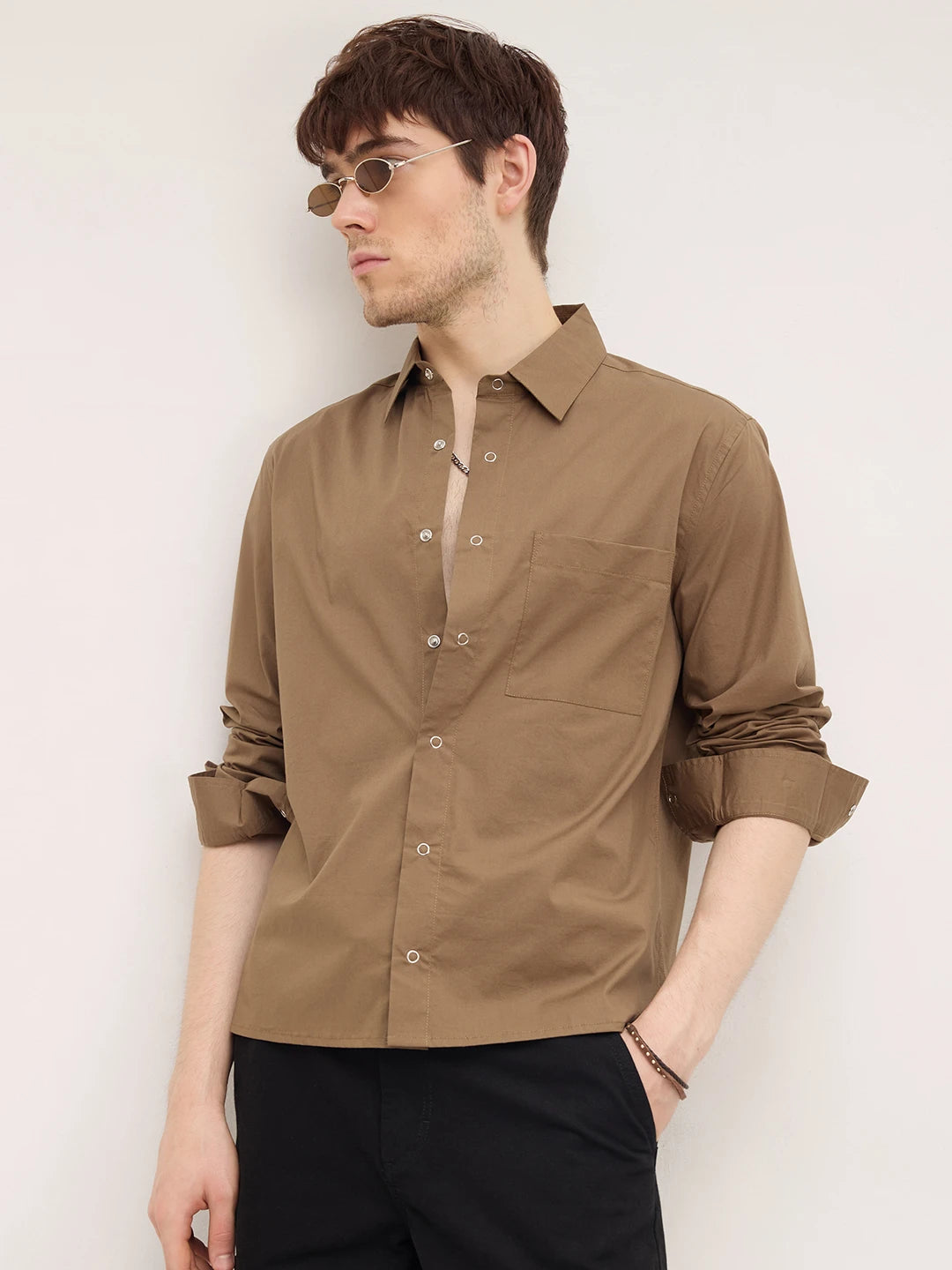 Luxe Deep Khaki Straight Hem Oversized Shirt