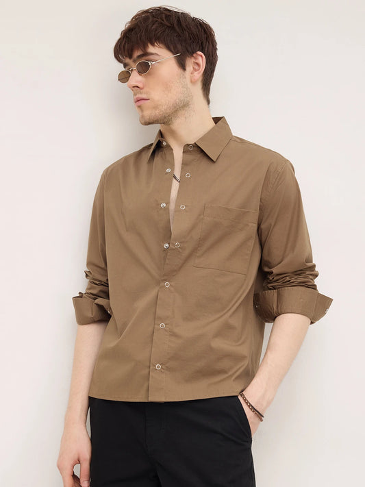 Luxe Deep Khaki Straight Hem Oversized Shirt