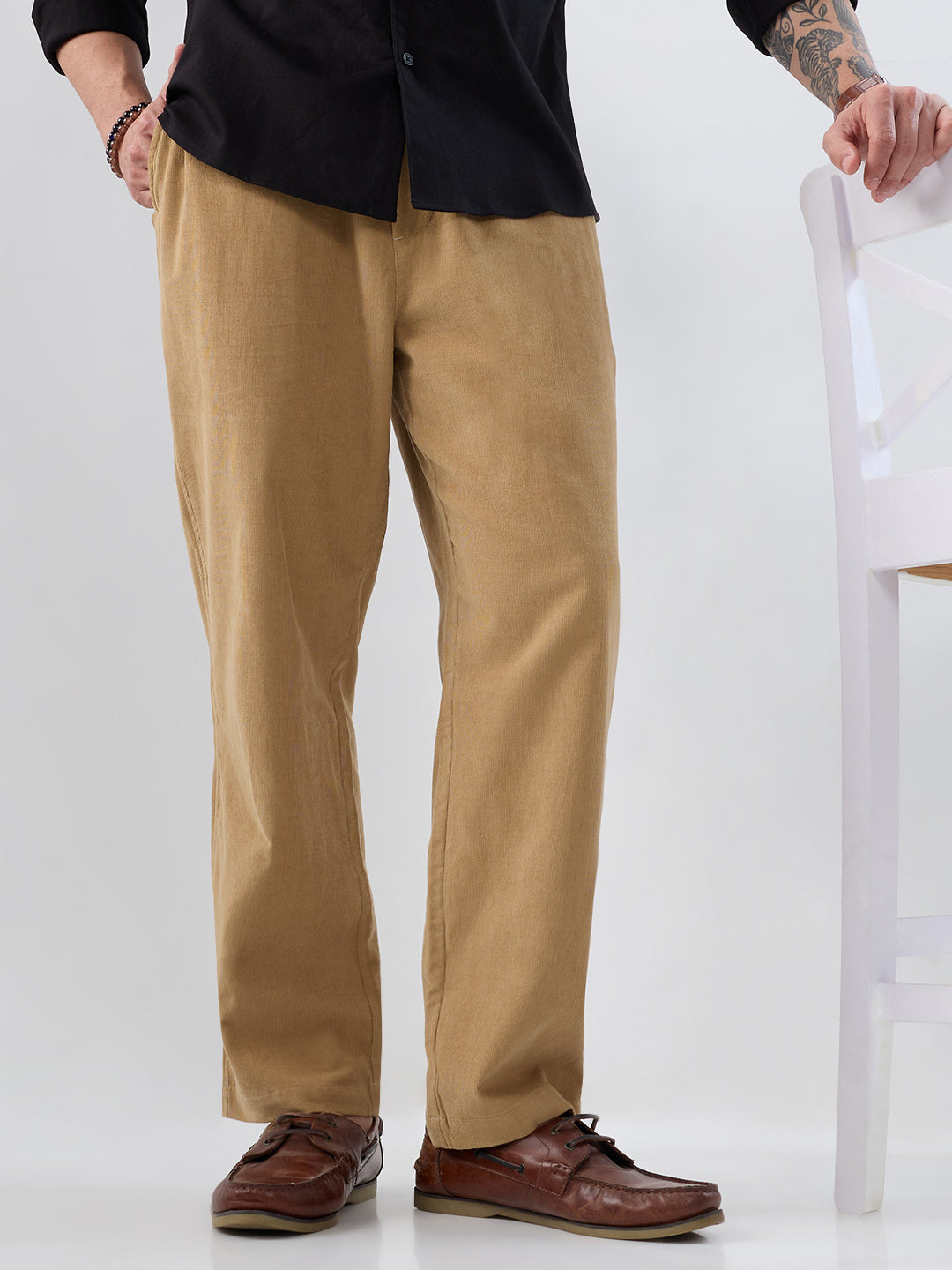 Death Valley Beige Corduroy Tapered Trousers
