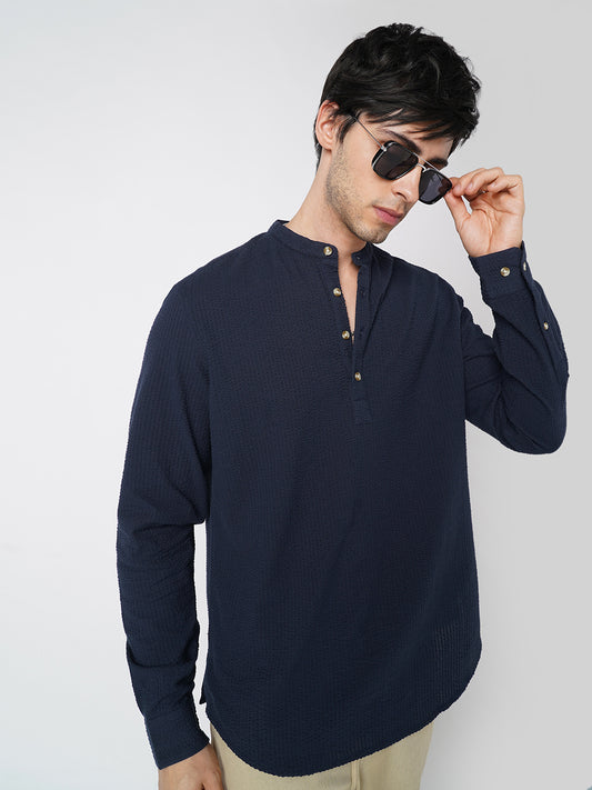 Timeless Navy Seersucker Kurta
