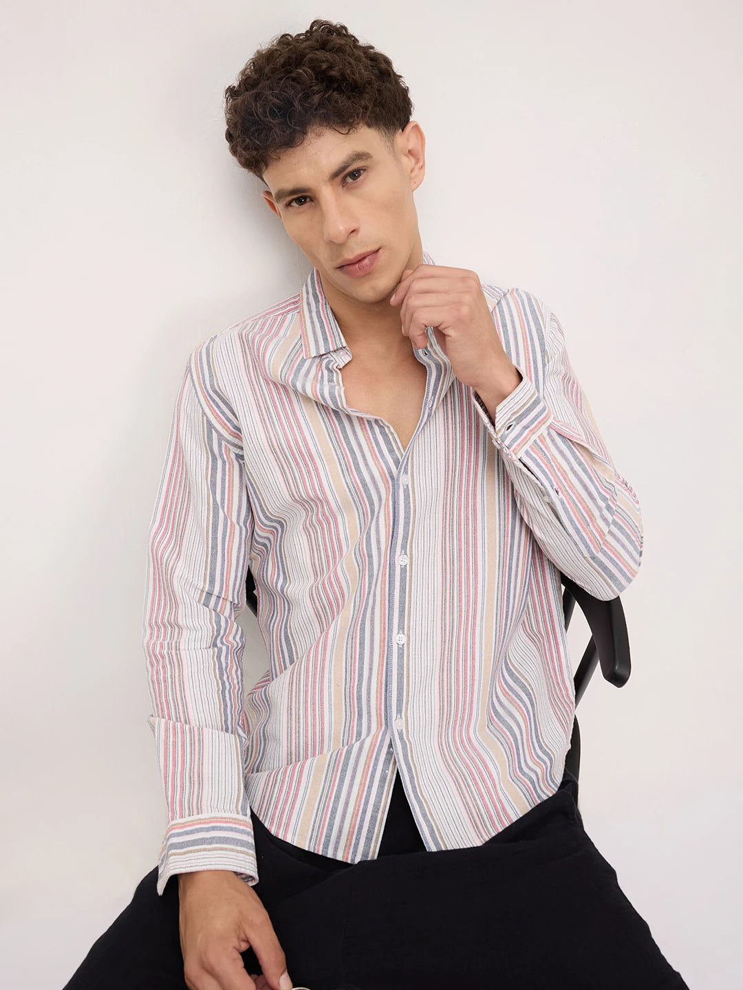 Classic Multicolor Vertical Striped Oxford Shirt