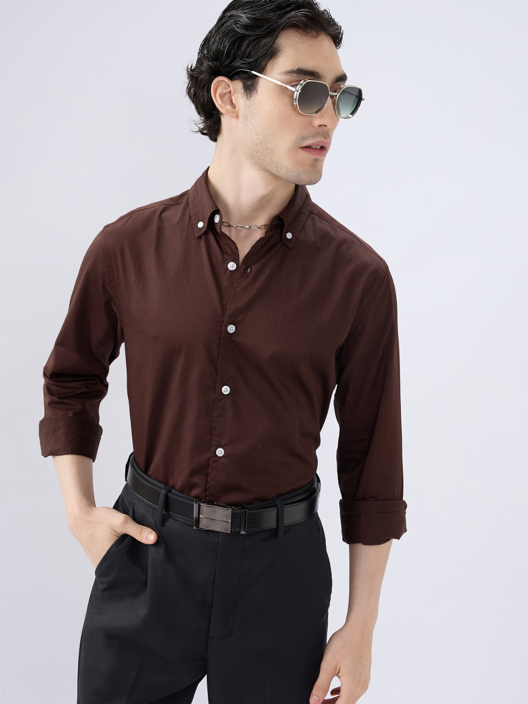 Rich Chocolate Brown Satin Shirt