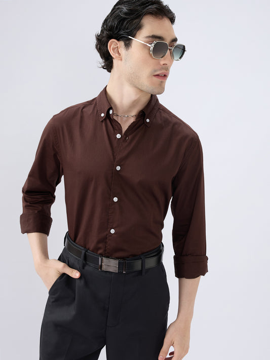 Rich Chocolate Brown Satin Shirt
