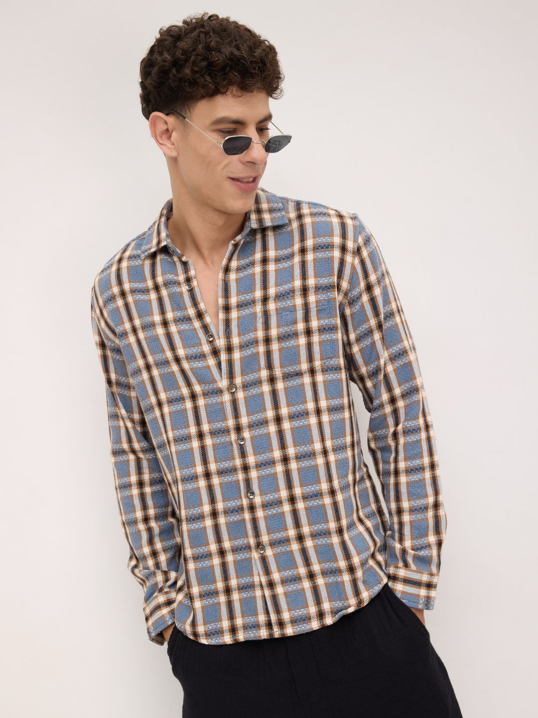 Ocean Blue Chevron Checkered Woven Shirt