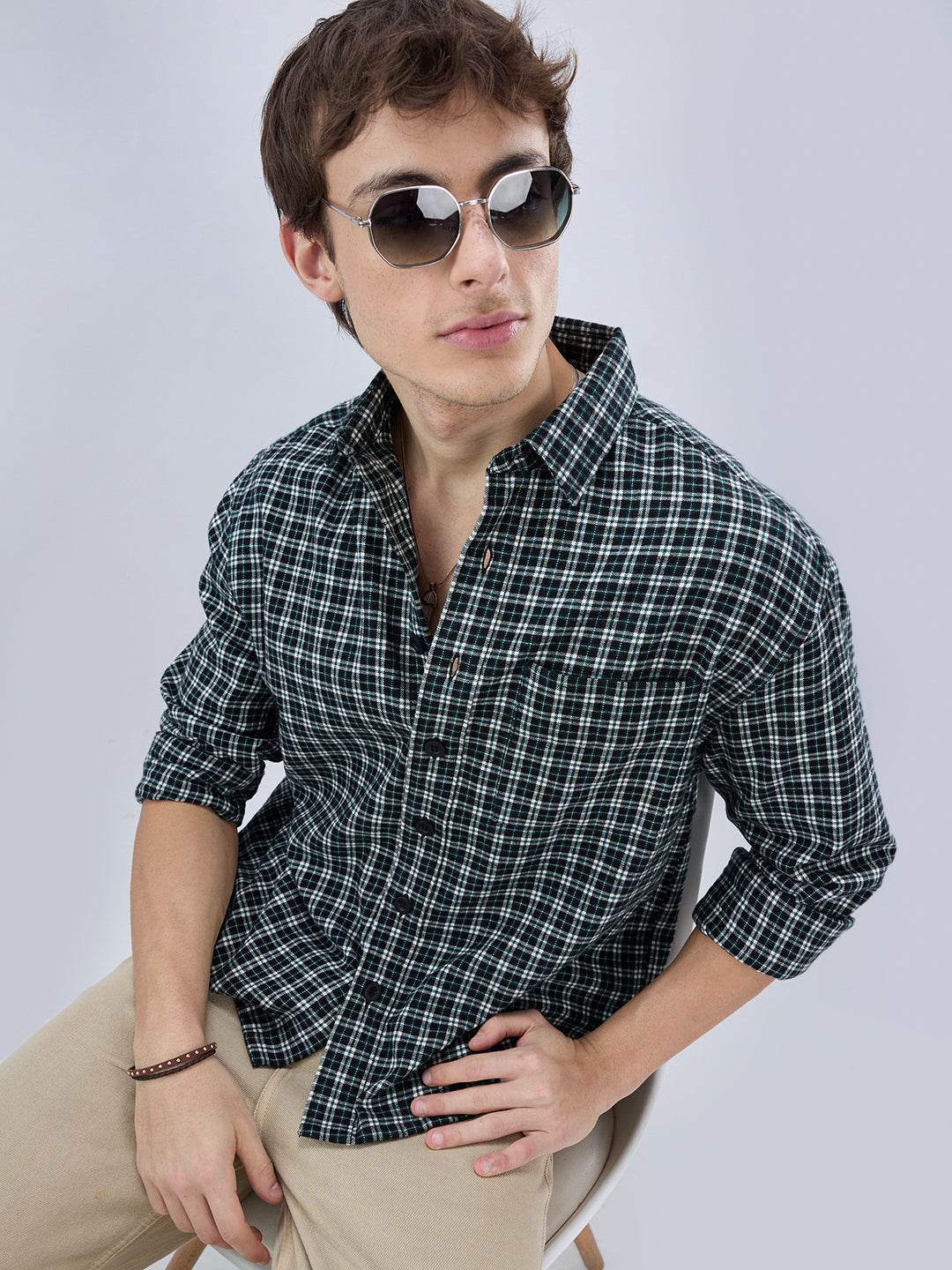 Multi Shepherd’s Check Boxy Fit Crop Flannel Shirt