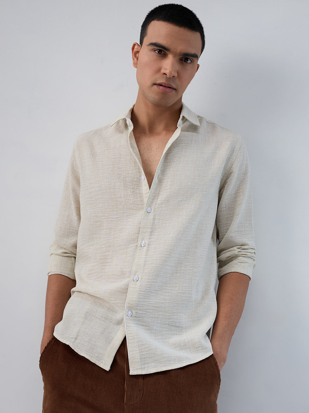 Light Pista Green Crinkled Textured Shirt