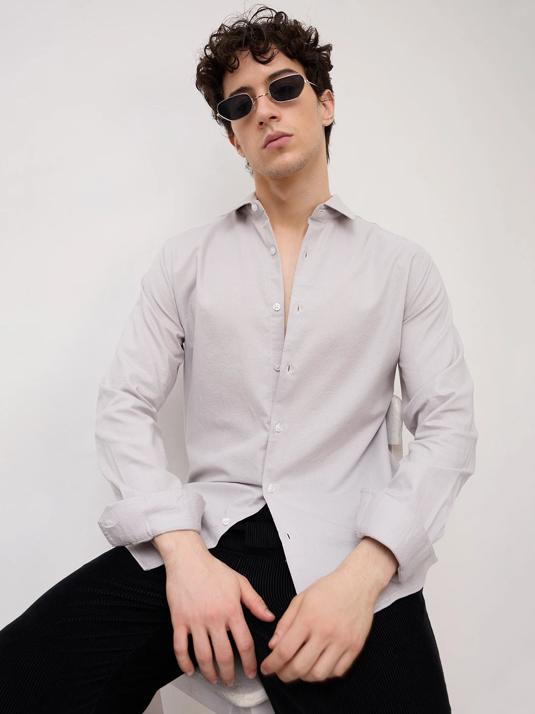 Grey Micro Basket Weave Shirt