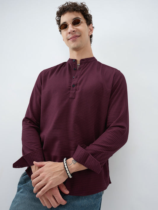 Garnet Red Wavey Textured Kurta