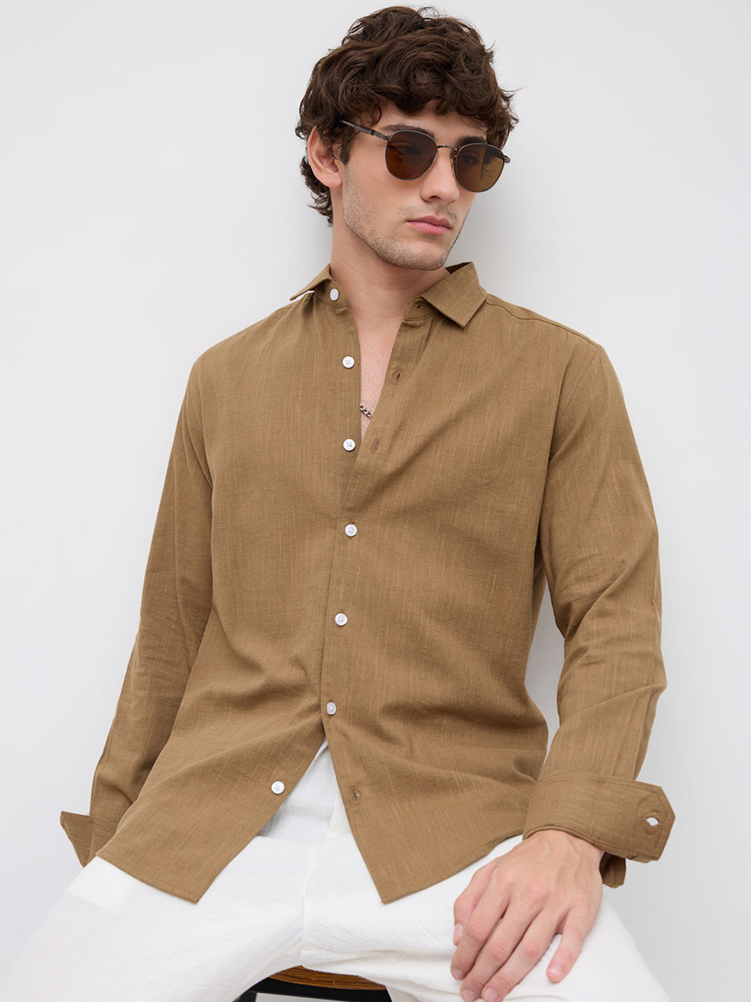 Peanut Brown Textured Shirt
