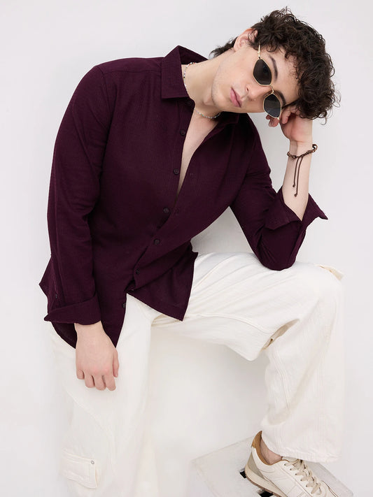 Deep Wine Micro Waffle Textured Shirt