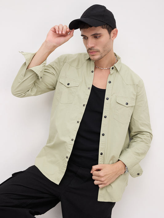 Pale Green Terrain Double Pocket Overshirt