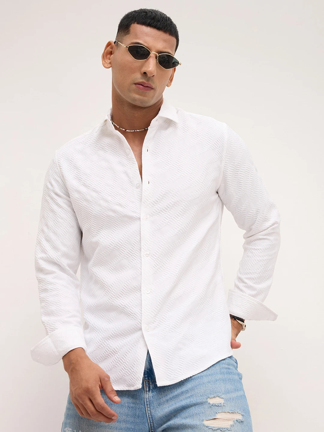 Pearl White Contour Weave Shirt
