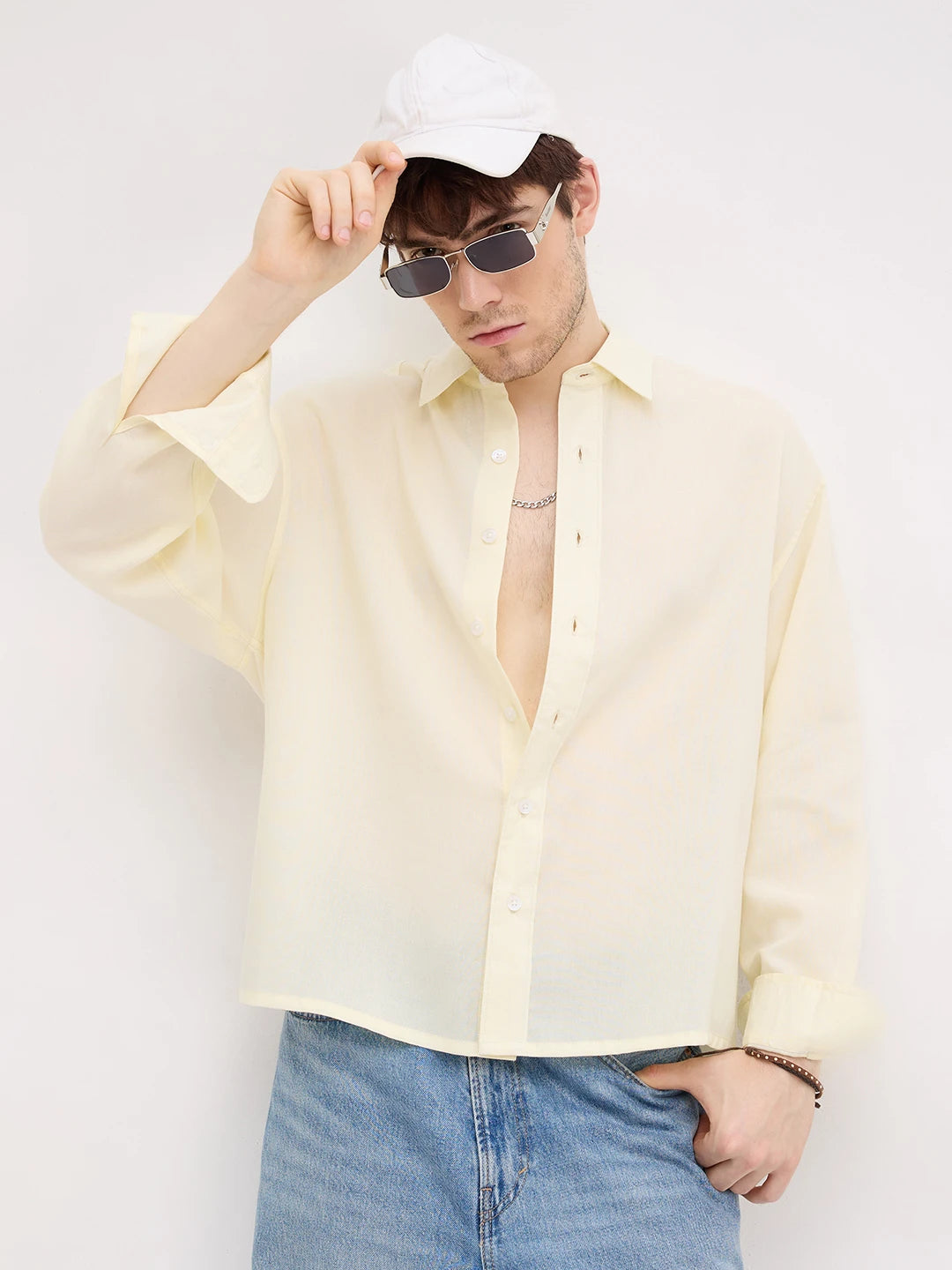 Serene Buttercream Yellow Lyocell Boxy Fit Crop Shirt