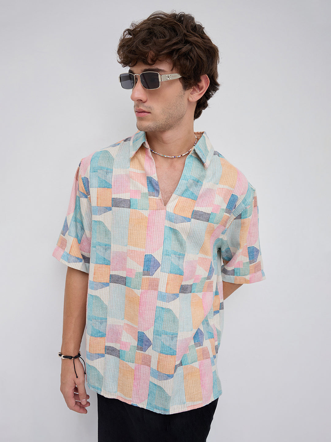 Sorbet Multi Premium Mirage Print Polo Oversized Shirt