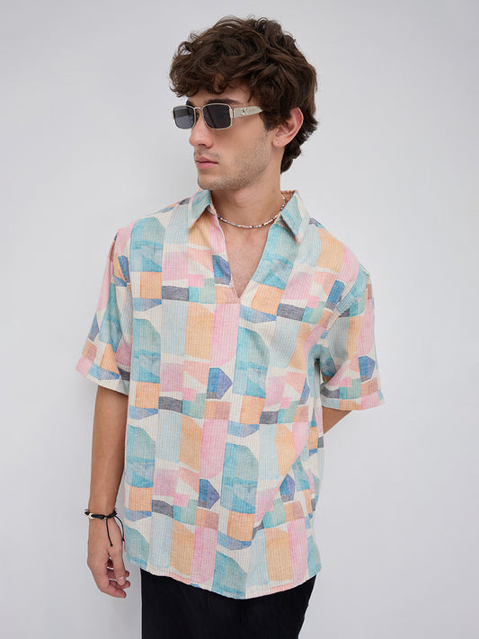 Sorbet Multi Premium Mirage Print Polo Oversized Shirt
