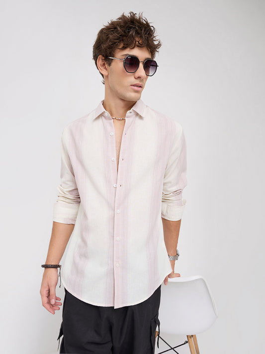 Luxe Misty Pink Refined Striped Linen Blend Shirt